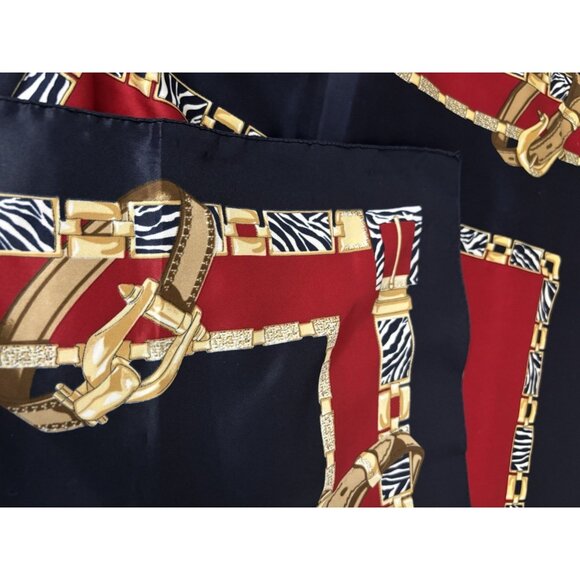 Satin Scarf Equestrian Horse 30" Square Black Red Gold Large Shawl - Picture 6 of 7